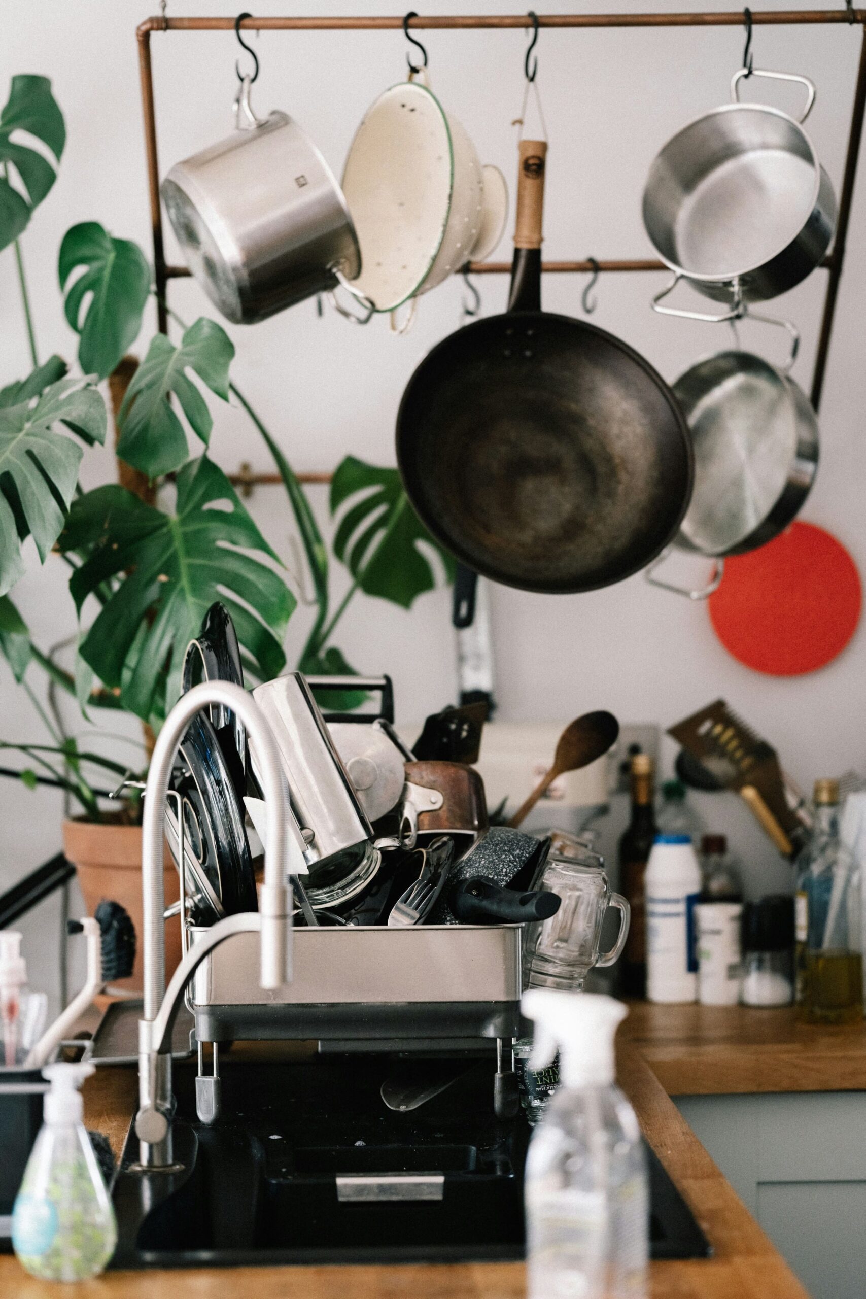 kitchen pans clutter sink clean home